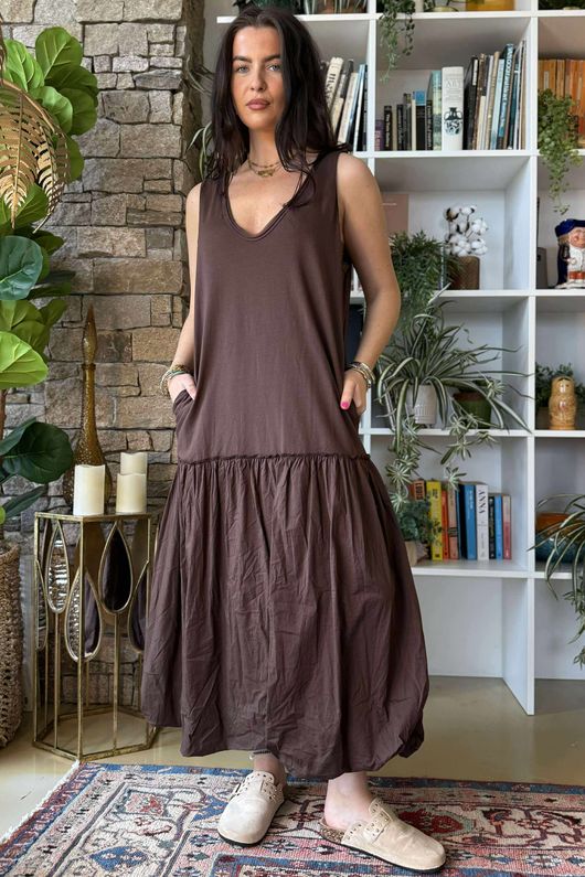 Paloma Bubble Hem Layering Dress Choc Chip